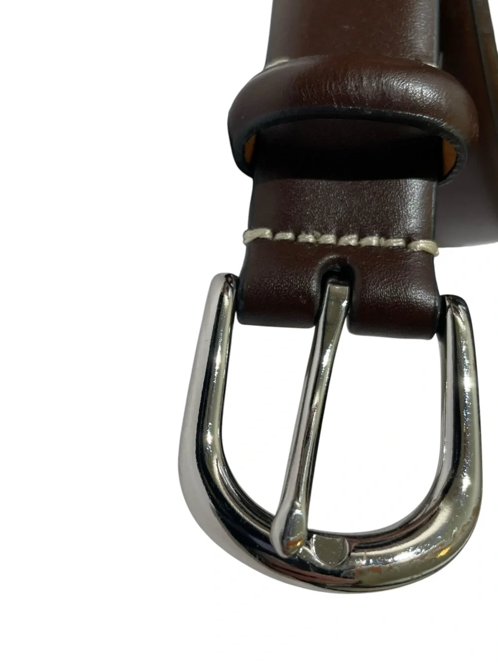 Crew Brown Genuine Italian Leather Belt Silver Buckle Men's Sz 34 Unisex